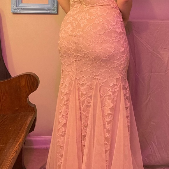 Nude Cream Lacey Maxi Mermaid Prom Dress Xscape Size 4 Special Occasion - Picture 4 of 11